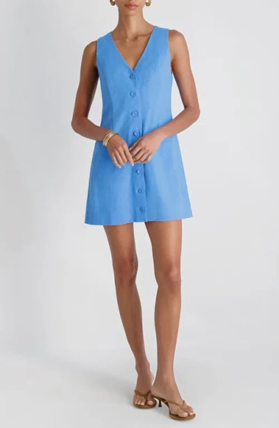 French Connection Aspen Sleeveless A-line Linen Blend Minidress In Blue