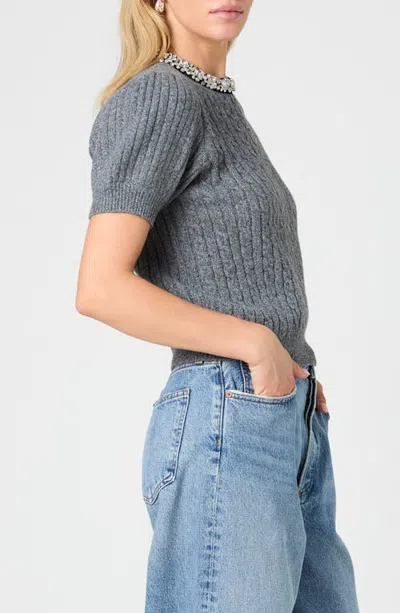 French Connection Avea Embellished Cable Knit Sweater In Gray