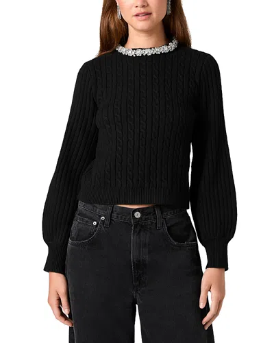 French Connection Avea Embellished Neck Cable Knit Sweater In Multi