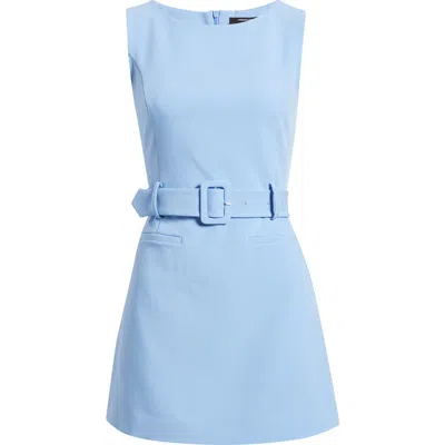 French Connection Azra Belted Sleeveless Twill Minidress In Blue