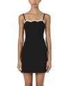 French Connection Azra Scalloped Contrast Trim Minidress In Black/porcelain