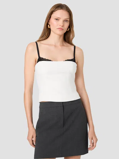 French Connection Azra Lace Peekaboo Fitted Top In Porcelain Multi