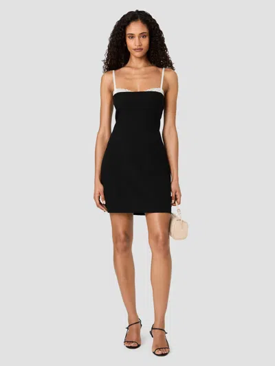 French Connection Azra Lace Trim Fitted Mini Dress In Black/porcelain Cream