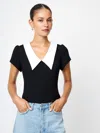 French Connection Azra Oversize Collar Top In Black
