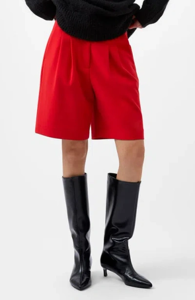French Connection Azra Pleated Twill Bermuda Shorts In Mars Red