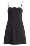 French Connection Azra Scalloped Contrast Trim Minidress In Black/porcelain