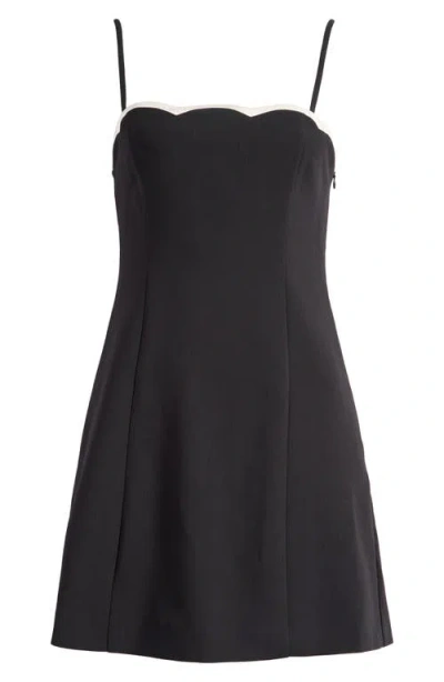 French Connection Azra Scalloped Contrast Trim Minidress In Black-porcelain Cream