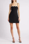 French Connection Azra Scalloped Contrast Trim Minidress In Black-porcelain Cream