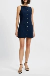 French Connection Azra Square Neck Twill Minidress In Blue