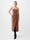 French Connection Azra Double Breasted Strapless Twill Midi Dress In Brown