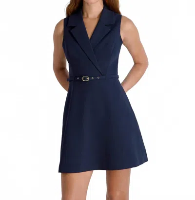 French Connection Azra Twill Belted Mini Dress In Marine In Blue