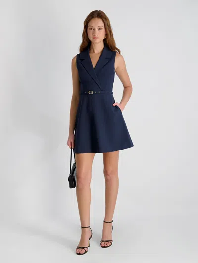 French Connection Azra Twill Belted Sleeveless Mini Dress In Blue