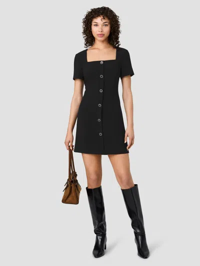 French Connection Azra Twill Button Front Short Sleeve Mini Dress In Black