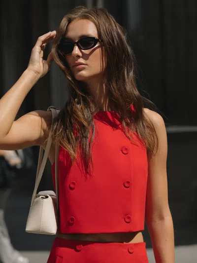 French Connection Azra Twill Double Breasted Top  Tops In Red