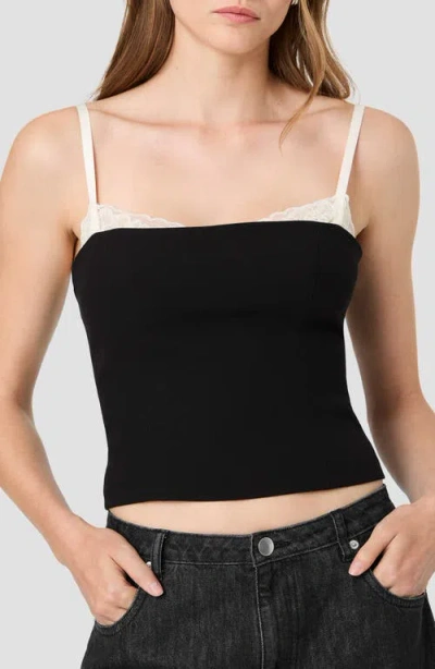 French Connection Azra Twill Lace Peekaboo Fitted Top In Black