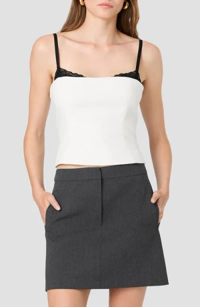 French Connection Azra Twill Lace Peekaboo Fitted Top In White