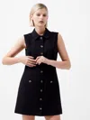 French Connection Azra Twill Sleeveless Button Mini Dress In Black In Black