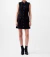 French Connection Azra Twill Sleeveless Button Mini Dress In Black