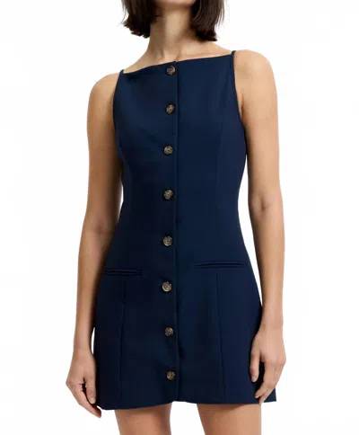 French Connection Azra Twill Square Neck Dress In Marine In Blue