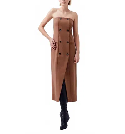 French Connection Azra Twill Strapless Midi Dress In Brown