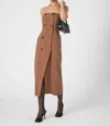 French Connection Azra Double Breasted Strapless Twill Midi Dress
