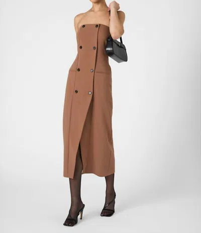 French Connection Azra Twill Strapless Midi Dress In Camel In Brown