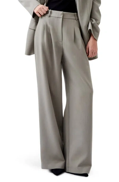 French Connection Azra Wide Leg Twill Pants In Light Olive