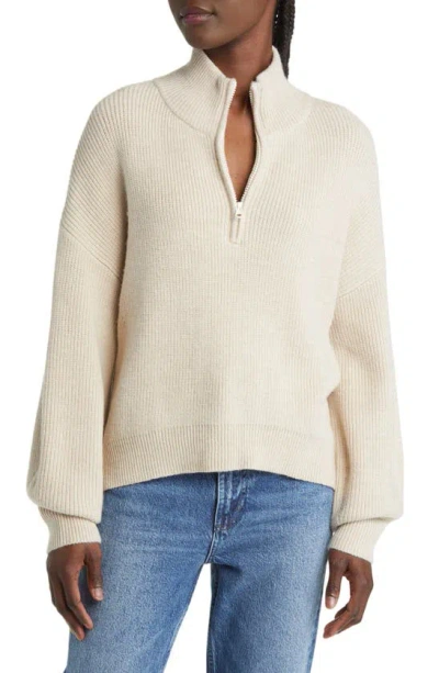 French Connection Babysoft Blouson Sleeve Half Zip Sweater In Classic Cream