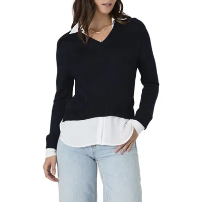 French Connection Babysoft Mixed Media Twofer Sweater In Black