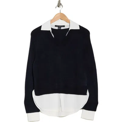French Connection Babysoft Mixed Media Twofer Sweater In Marine/winter White