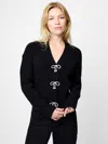 French Connection Fcuk Women's Babysoft Knit V-neck Embellished Bow Cardigan Sweater In Black