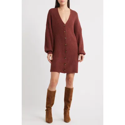 French Connection Babysoft Rib Button Front Long Sleeve Sweater Dress In Burgundy