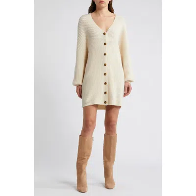 French Connection Babysoft Rib Button Front Long Sleeve Sweater Dress In Classic Cream