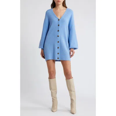 French Connection Babysoft Rib Button Front Long Sleeve Sweater Dress In Dusted Blue