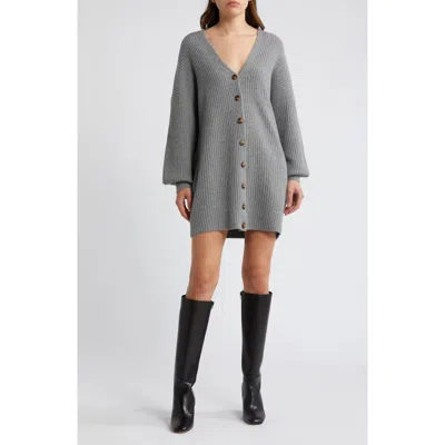French Connection Babysoft Rib Button Front Long Sleeve Sweater Dress In Medium Grey Melange