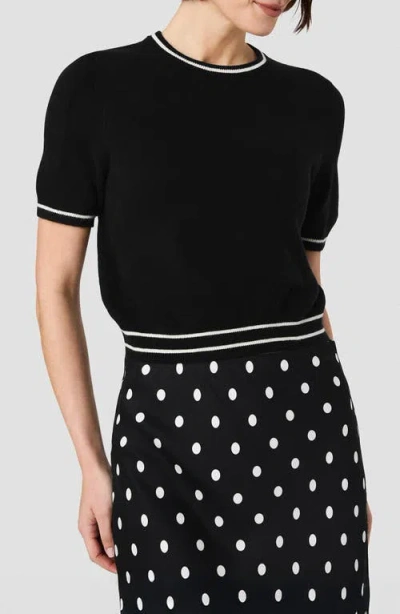 French Connection Babysoft Rib Stripe Short Sleeve Sweater In Black
