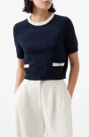 French Connection Babysoft Short Sleeve Sweater In Blue