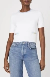 French Connection Babysoft Short Sleeve Sweater In Summer White-sky Blue Trim