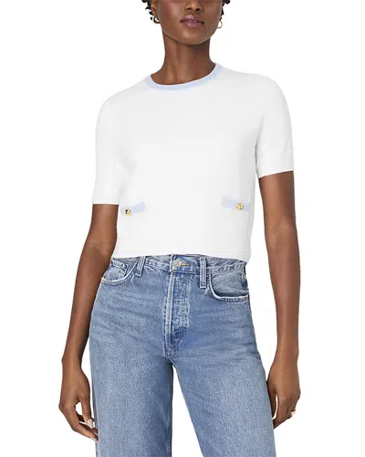 French Connection Babysoft Short Sleeve Sweater In Summer White,sky Blue
