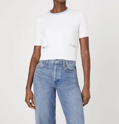 French Connection Babysoft Short Sleeve Top In Sky Blue/white