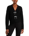 French Connection Babysoft Sparkly Bow Embellished Cardigan In Black