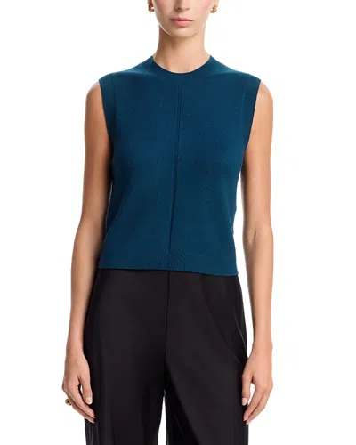 French Connection Babysoft Vertical Tick Crewneck Sleeveless Top In Blue