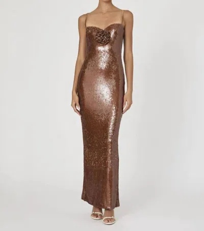 French Connection Beatrice Sequin Strappy Corsage Maxi Dress In Brown