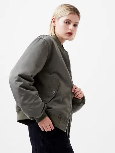 French Connection Behati Bomber Jacket Dusted Khaki In Green