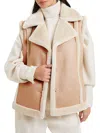 French Connection Belen Faux Fur Trim Faux Leather Vest In Multi