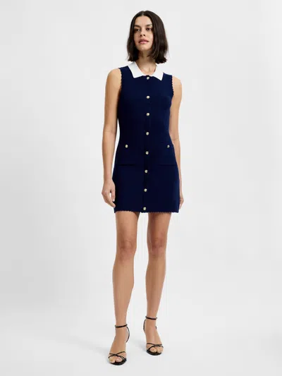 French Connection Bennet Rib Knit Contrast Mini Dress In Marine Summer White In Black