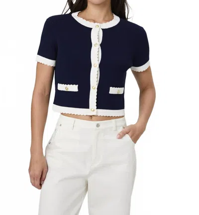 French Connection Bennet Rib Knit Short Sleeve Top In Marine Summer White In Red