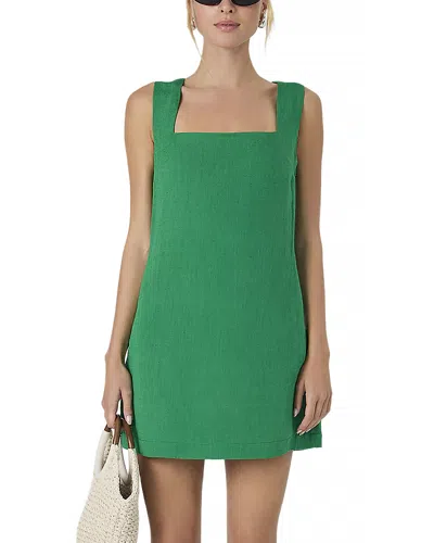 French Connection Birdie Linen Blend Square Neck Dress In Green