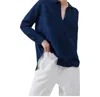 French Connection Birdie Linen Boyfriend Shirt In Midnight Blue In Blue