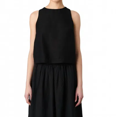 FRENCH CONNECTION BIRDIE LINEN SHELL TOP IN BLACK